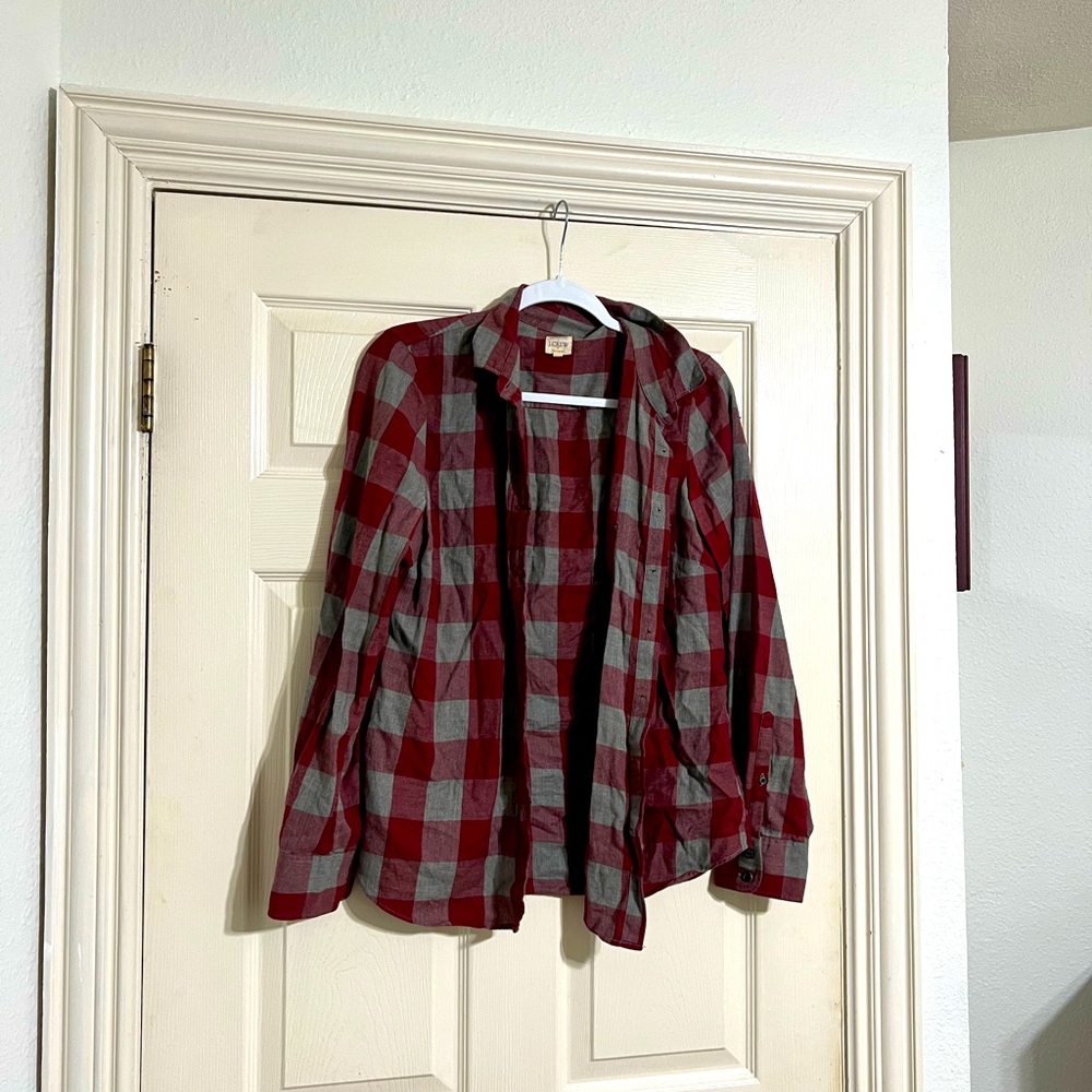 J. Crew Grey and Red Flannel